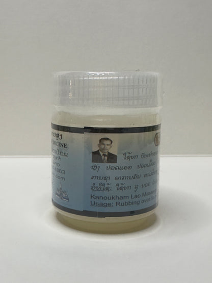 Jar of cream with a label, founder of Kanoukham, on a white background