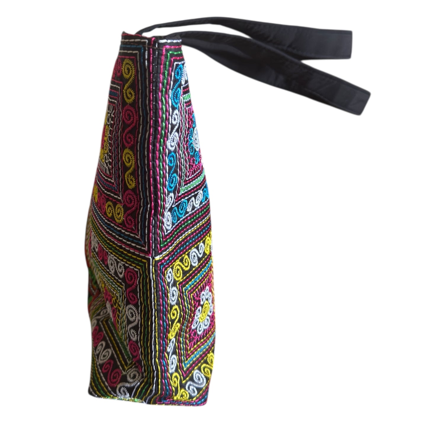 Luang Prabang Multi-Colors Vibrant Hand Embroidery Handcrafted Black Tote Bag