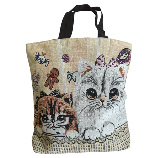 Luang Prabang Cat Folk Art Hand Embroidery Tote Bag