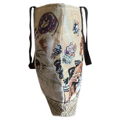 Luang Prabang Cat Folk Art Hand Embroidery Tote Bag