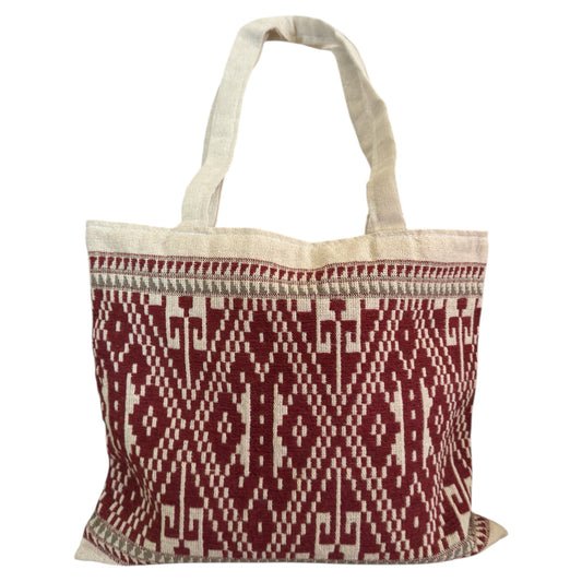Luang Prabang Diamond Motif Hand Embroidery Handcrafted Red Beige Bag