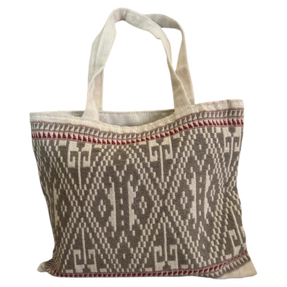 Luang Prabang Diamond Motif Hand Embroidery Handcrafted Silver Beige Bag
