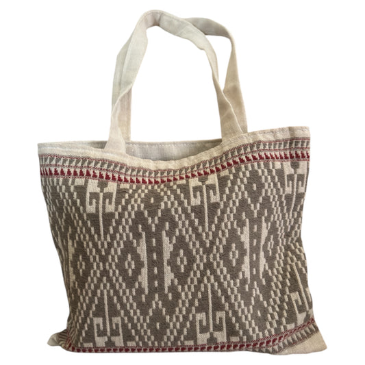 Luang Prabang Diamond Motif Hand Embroidery Handcrafted Silver Beige Bag