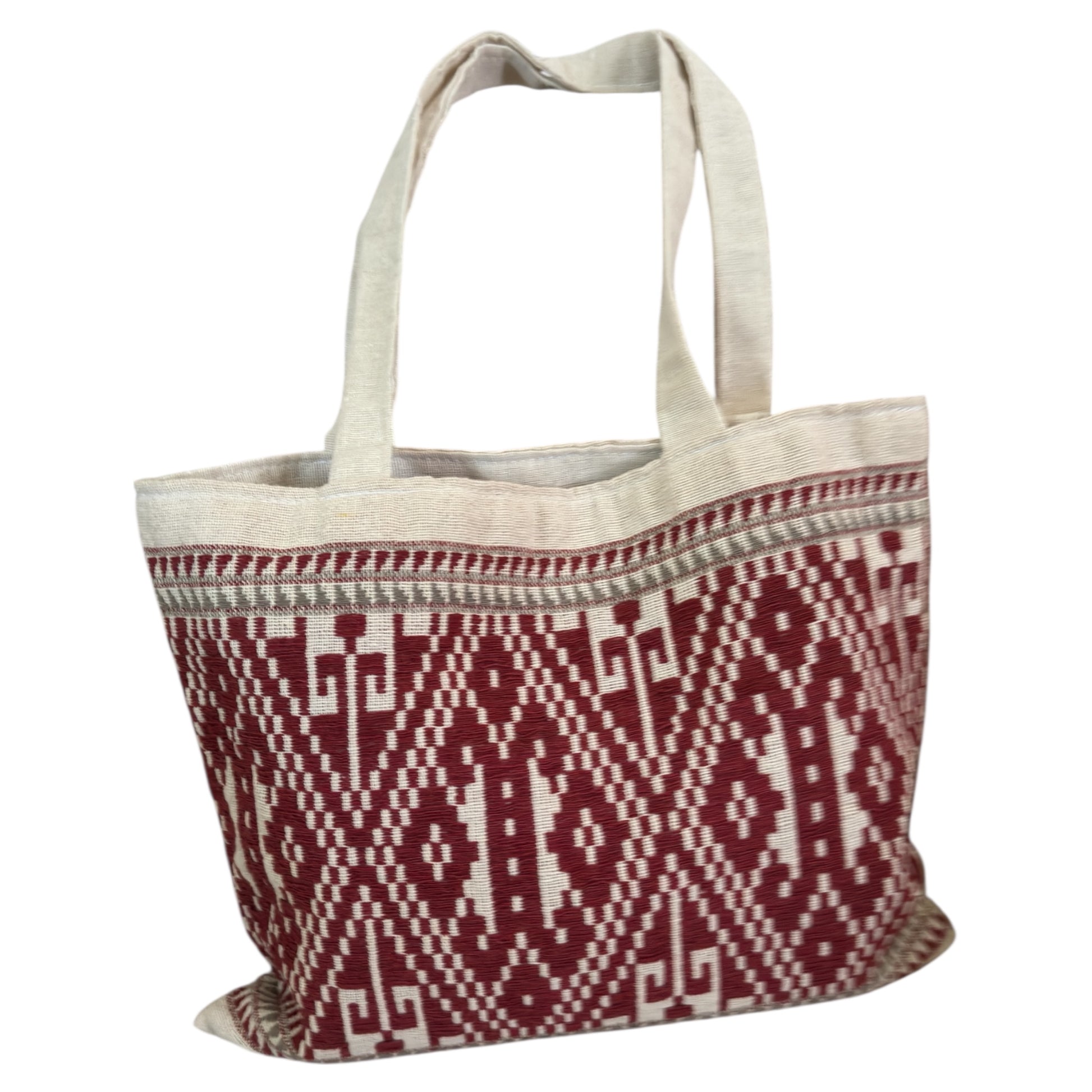 diamond motif red luang prabang tote bag